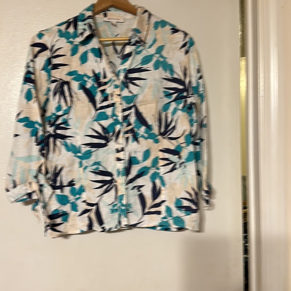 M COLLECTION 100% LINEN FLORAL DESIGN TOP SIZE 14 - Picture 5 of 12